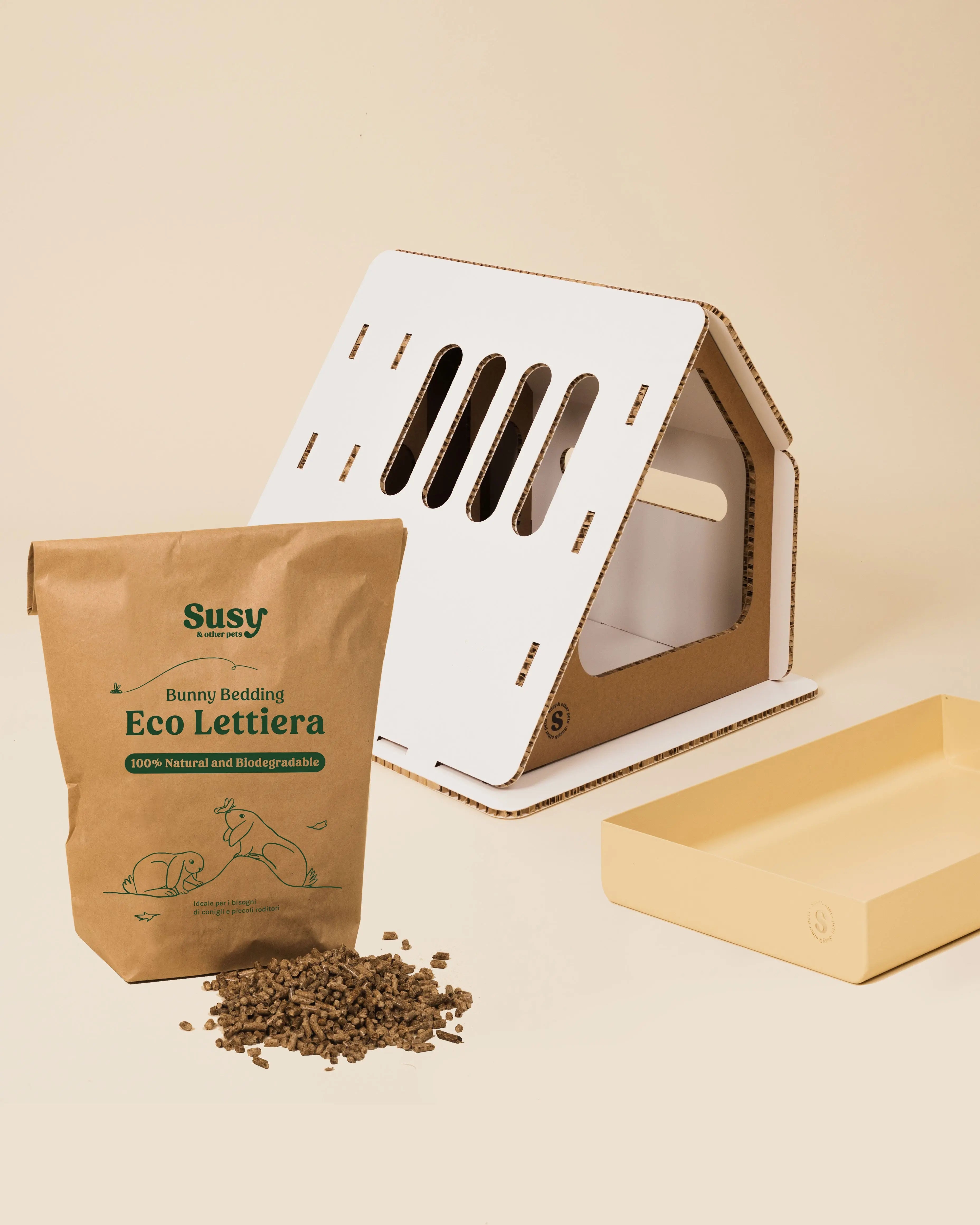 kit completo casa conigli fieniera vaschetta eco lettiera